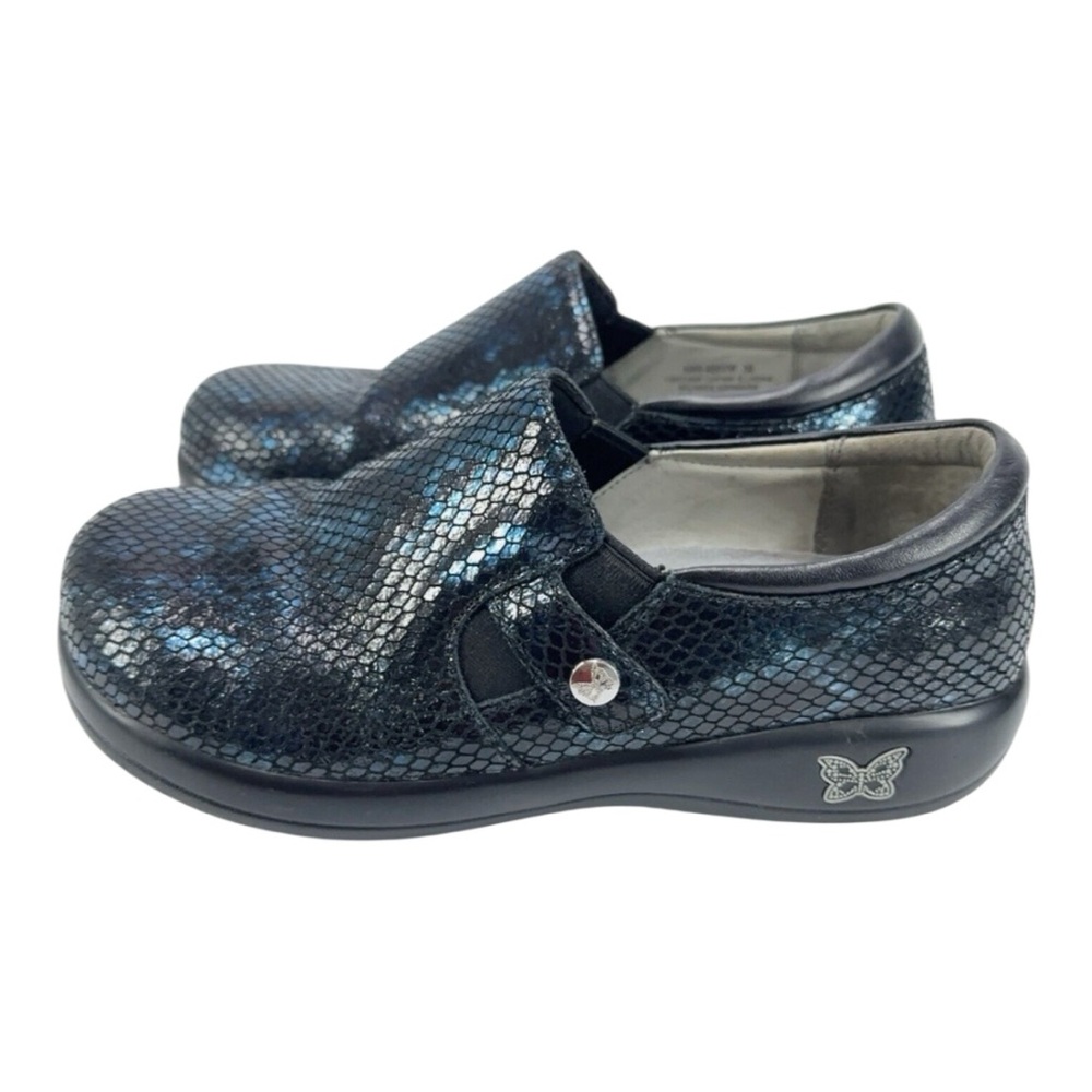 Alegria Kara Slip-On Black Blue Iridescent Leather Clogs - Picture 4 of 14
